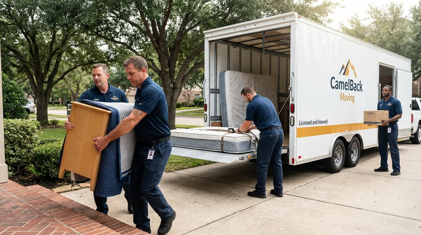 Crew loading residential truck for cross-state move from Kingsport, TN