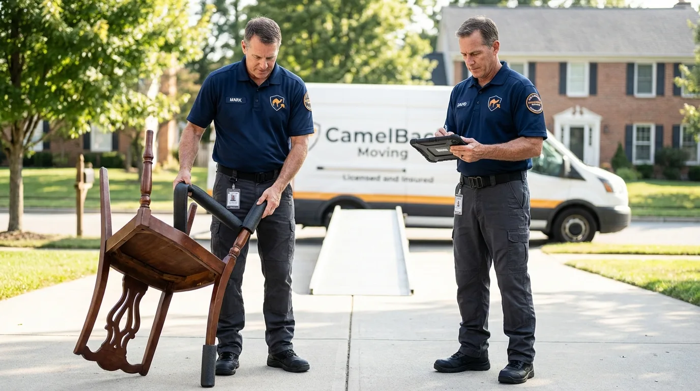 Movers inspecting furniture for damage prevention before loading in Kingsport, TN